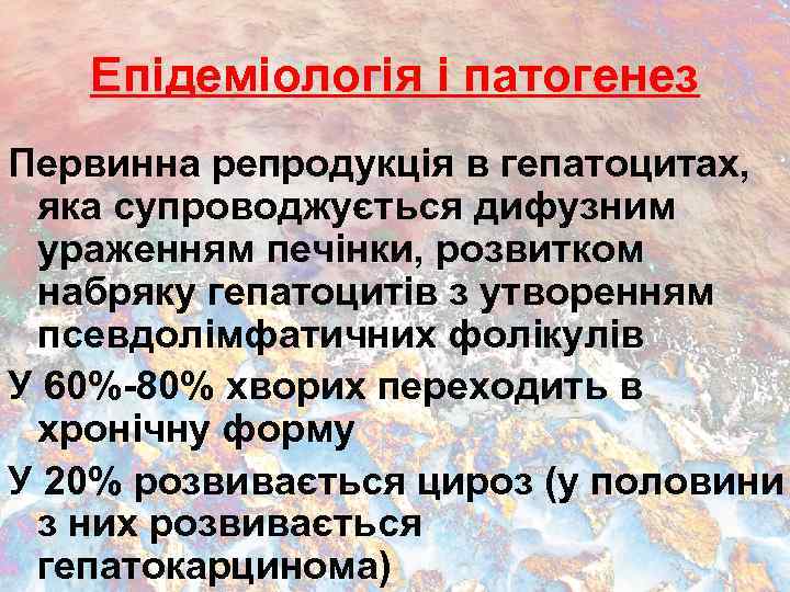 Епідеміологія і патогенез Первинна репродукція в гепатоцитах, яка супроводжується дифузним ураженням печінки, розвитком набряку