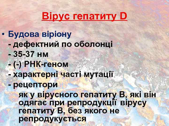 Вірус гепатиту D • Будова віріону - дефектний по оболонці - 35 -37 нм