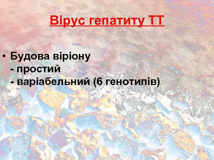 Вірус гепатиту ТТ • Будова віріону - простий - варіабельний (6 генотипів) 