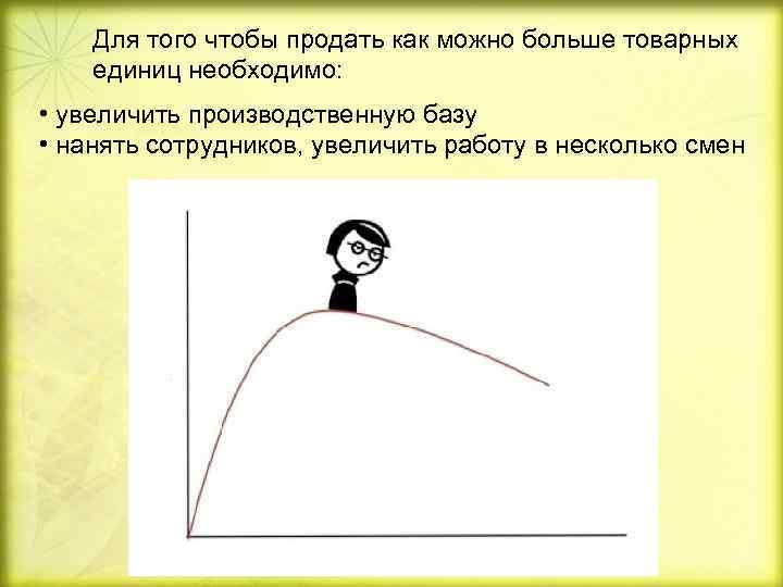 Для того чтобы продать как можно больше товарных единиц необходимо: • увеличить производственную базу