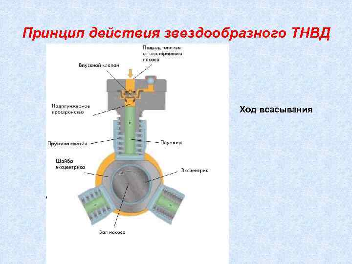 Принцип действия звездообразного ТНВД      Ход всасывания 