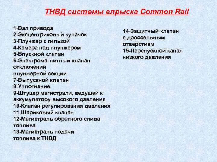    ТНВД системы впрыска Common Rail 1 Вал привода   