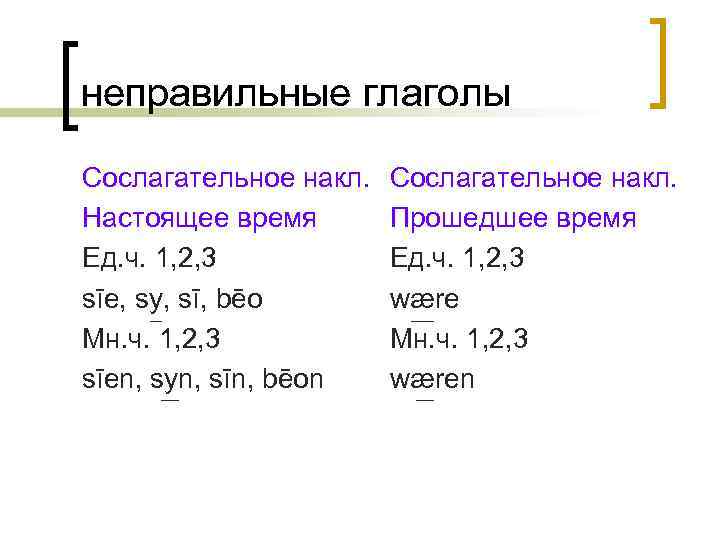 неправильные глаголы Сослагательное накл. Настоящее время Ед. ч. 1, 2, 3 sīe, sy, sī,