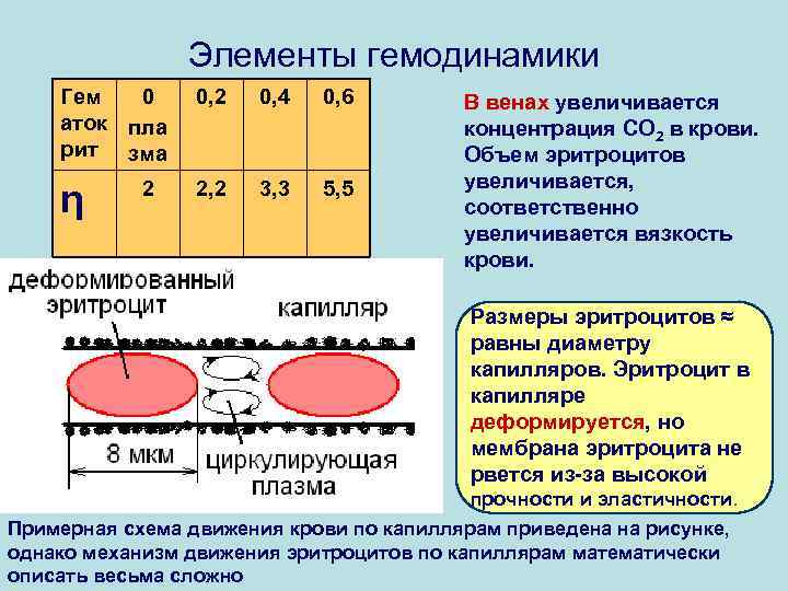 Элементы гемодинамики Гем 0 аток пла рит зма η 2 0, 4 0, 6