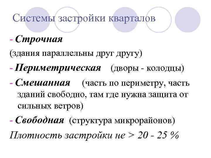 Системы застройки кварталов - Строчная (здания параллельны другу) - Периметрическая (дворы - колодцы) -