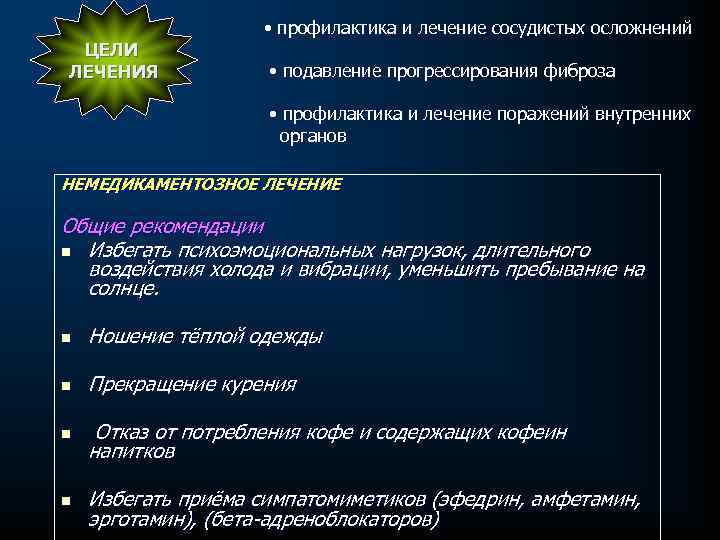  • профилактика и лечение сосудистых осложнений ЦЕЛИ ЛЕЧЕНИЯ • подавление прогрессирования фиброза •