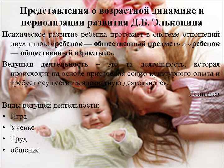 Представления о возрастной динамике и периодизации развития Д. Б. Эльконина Психическое развитие ребенка протекает