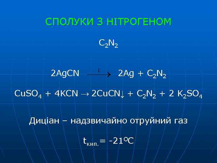 СПОЛУКИ З НІТРОГЕНОМ C 2 N 2 2 Ag. CN 2 Ag + C