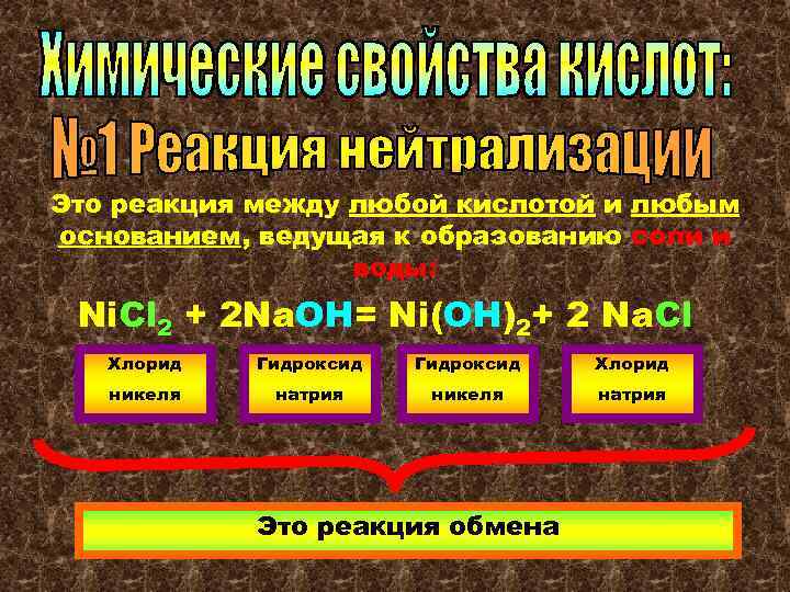 Это реакция между любой кислотой и любым основанием, ведущая к образованию соли и воды: