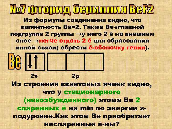   Из формулы соединения видно, что  валентность Ве=2. Также Ве главной подгруппе