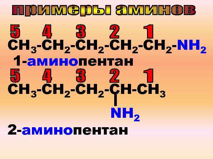 СН 3 -СН 2 -СН 2 -NН 2 1 -аминопентан СН 3 -СН 2