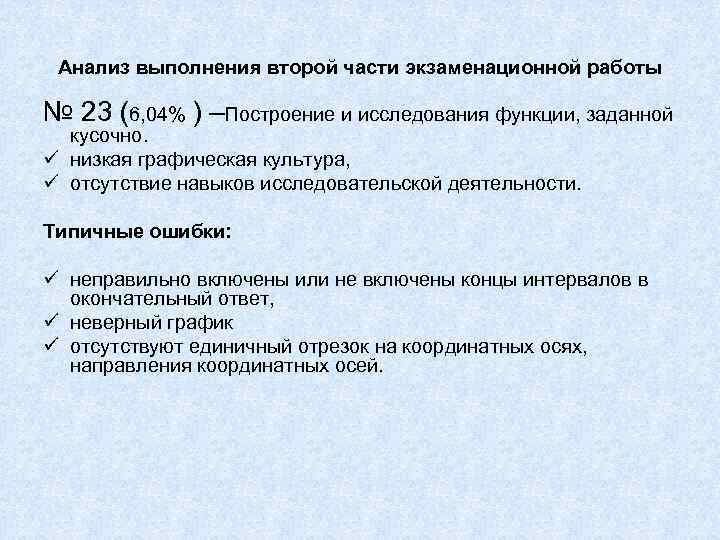 Анализ выполнения второй части экзаменационной работы № 23 (6, 04% ) –Построение и исследования