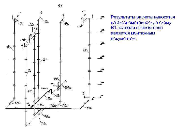 Результаты расчета наносятся на аксонометрическую схему В 1, которая в таком виде является монтажным
