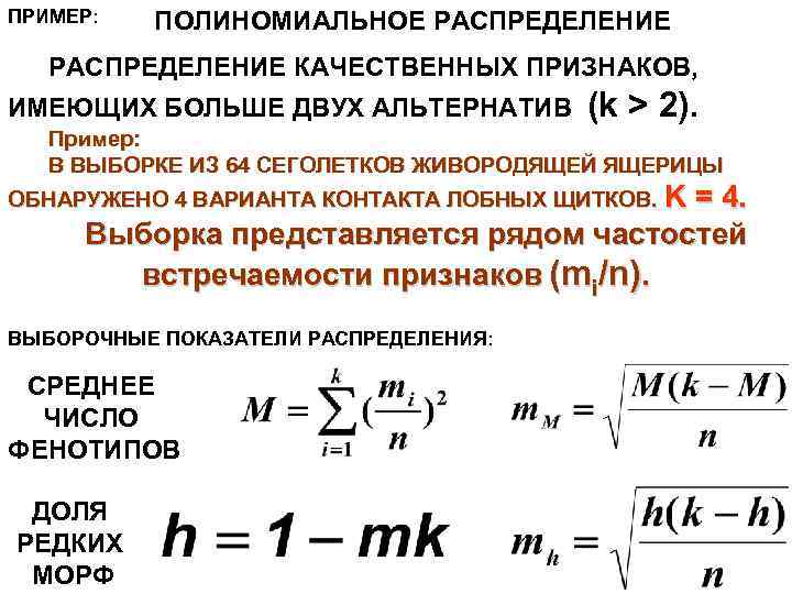ПРИМЕР: ПОЛИНОМИАЛЬНОЕ РАСПРЕДЕЛЕНИЕ КАЧЕСТВЕННЫХ ПРИЗНАКОВ, ИМЕЮЩИХ БОЛЬШЕ ДВУХ АЛЬТЕРНАТИВ (k > 2). Пример: В