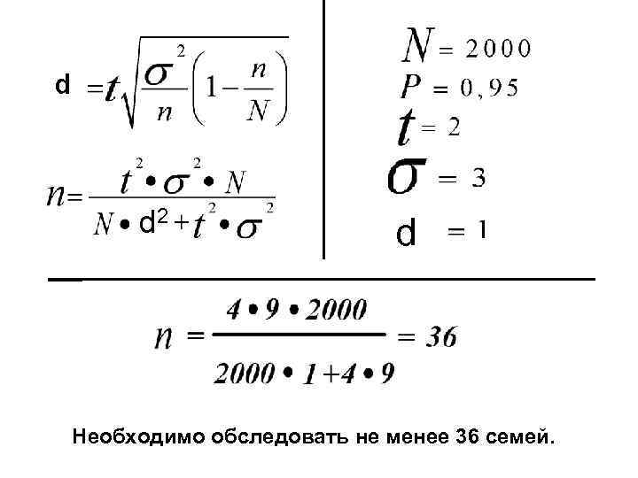d d 2 d Необходимо обследовать не менее 36 семей. 