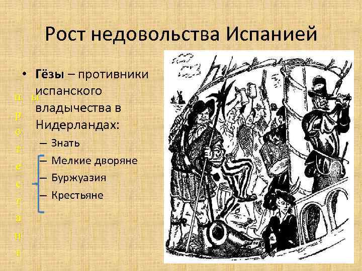 Рост недовольства Испанией • Гёзы – противники испанского п ы р владычества в Нидерландах: