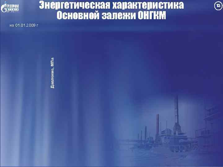 Энергетическая характеристика Основной залежи ОНГКМ Давление, МПа на 01. 2009 г 13 