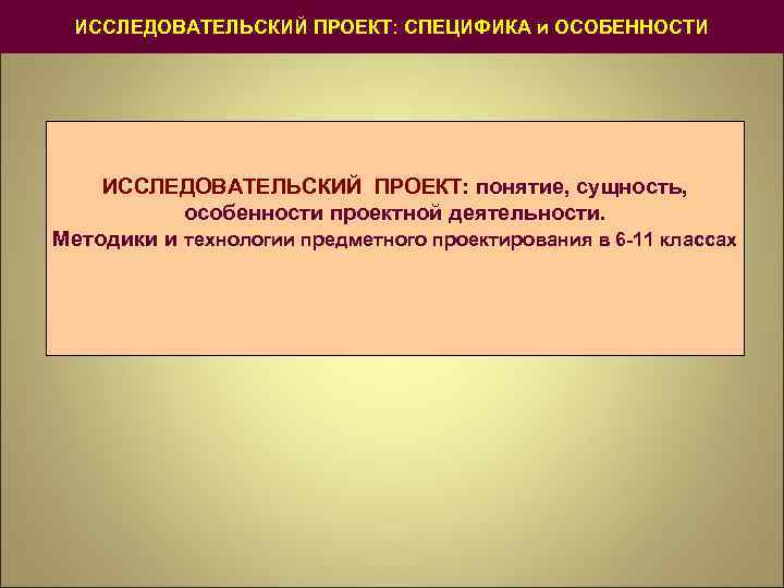 Понятие особенности проекта