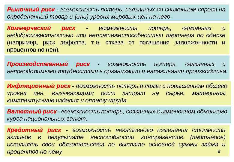 Рыночный риск - возможность потерь, связанных со снижением спроса на определенный товар и (или)