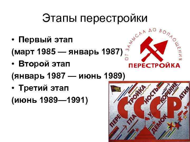 Этапы перестройки. Первый этап перестройки в 1985-1987. Второй этап перестройки 1987 1989. Второй этап перестройки 1987. 3 Этап перестройки.