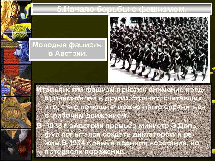 5. Начало борьбы с фашизмом. Молодые фашисты в Австрии. Итальянский фашизм привлек внимание предпринимателей