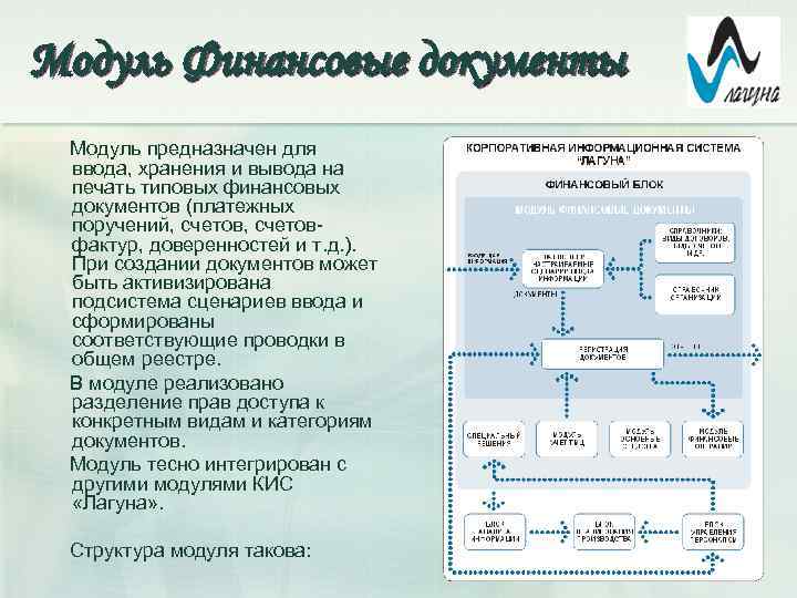 Модуль Финансовые документы Модуль предназначен для ввода, хранения и вывода на печать типовых финансовых