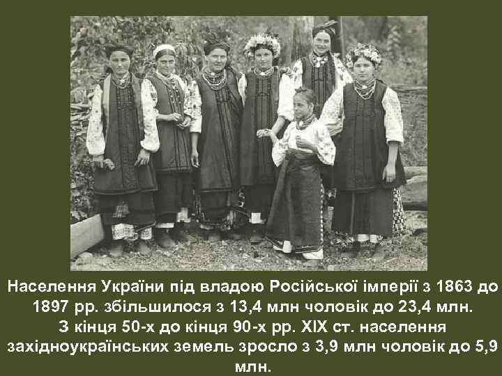 Населення України під владою Російської імперії з 1863 до 1897 рр. збільшилося з 13,