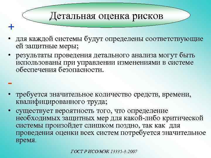 + Детальная оценка рисков • для каждой системы будут определены соответствующие ей защитные меры;