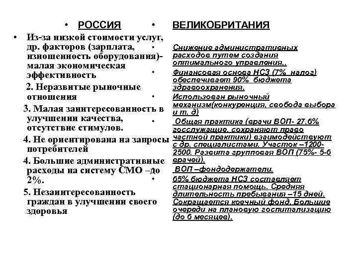  • РОССИЯ • ВЕЛИКОБРИТАНИЯ • Из-за низкой стоимости услуг, др. факторов (зарплата, •