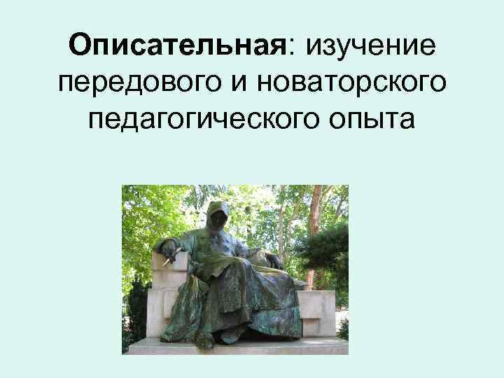 Описательная: изучение передового и новаторского педагогического опыта 