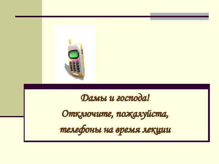 Дамы и господа! Отключите, пожалуйста, телефоны на время лекции 