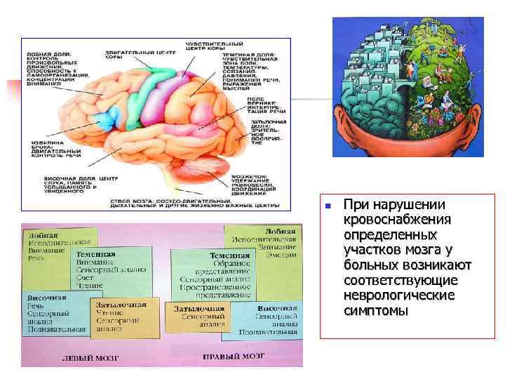 n При нарушении кровоснабжения определенных участков мозга у больных возникают соответствующие неврологические симптомы 