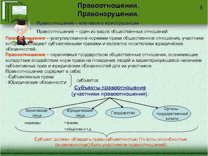 Правоотношения. Правонарушения. 5 Правоотношение – ключевое в юриспруденции Правоотношение – один из видов общественных