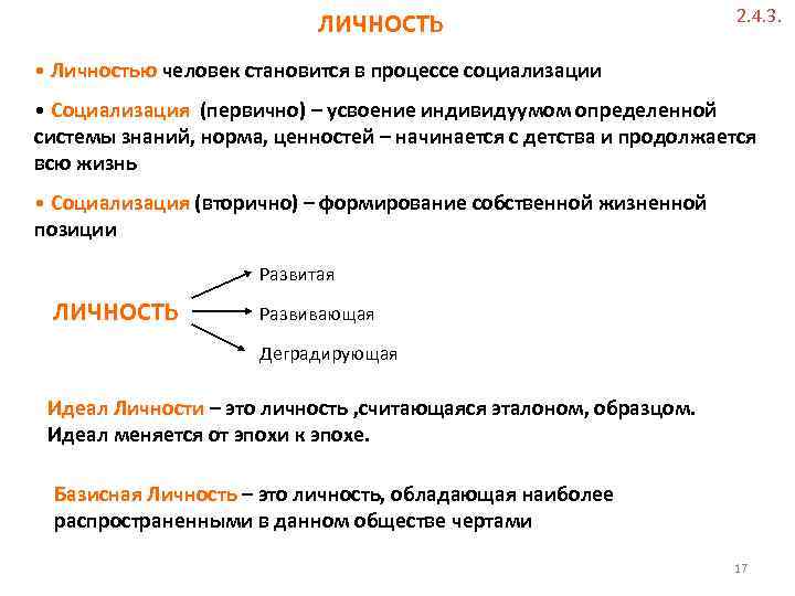 ЛИЧНОСТЬ 2. 4. 3. • Личностью человек становится в процессе социализации • Социализация (первично)