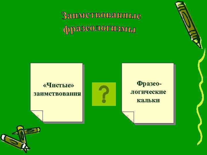  «Чистые» заимствования Фразеологические кальки 
