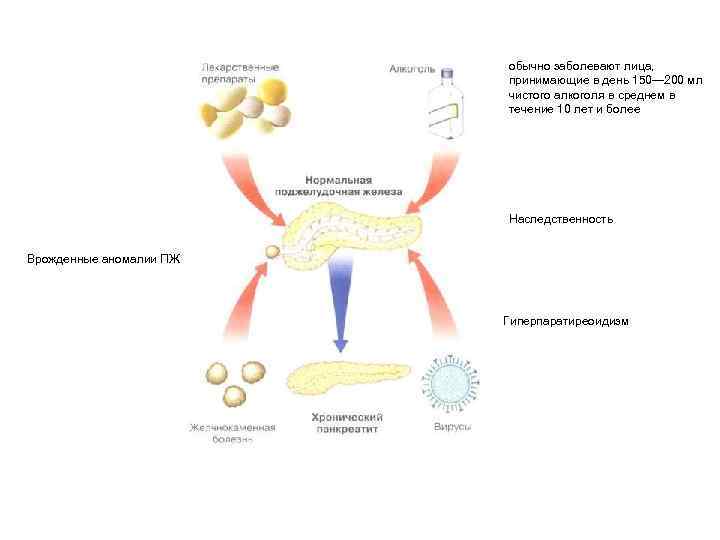 обычно заболевают лица, принимающие в день 150— 200 мл чистого алкоголя в среднем в