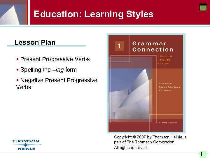 Education: Learning Styles Lesson Plan § Present Progressive Verbs § Spelling the –ing form