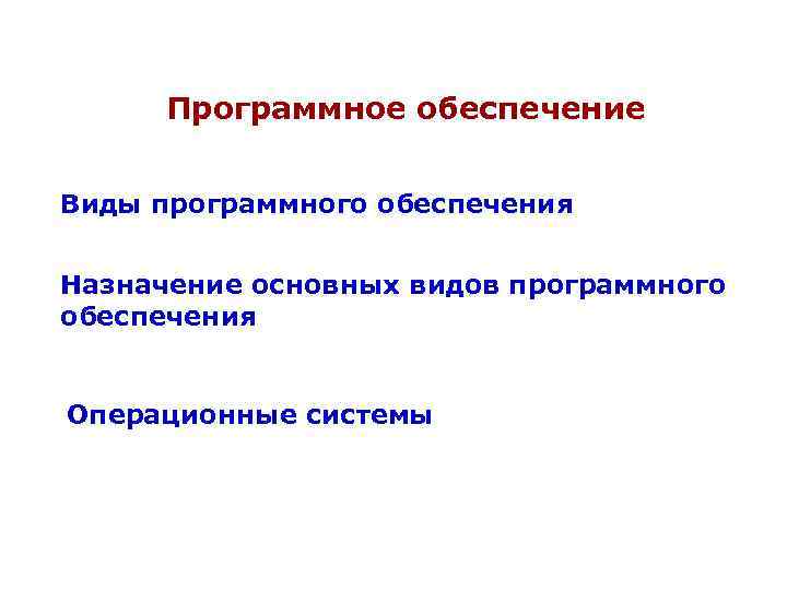 Программное обеспечение Виды программного обеспечения Назначение основных видов программного обеспечения Операционные системы 