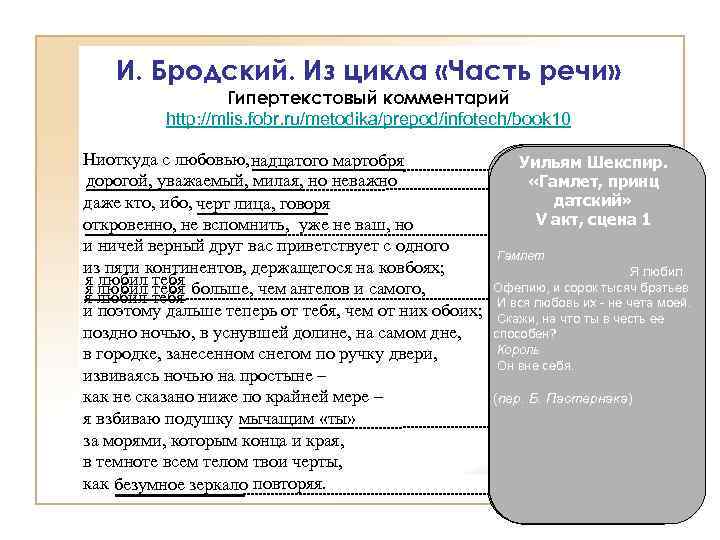 И. Бродский. Из цикла «Часть речи» Гипертекстовый комментарий http: //mlis. fobr. ru/metodika/prepod/infotech/book 10 Ниоткуда