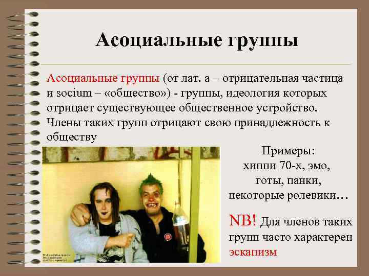 Асоциальные группы (от лат. a – отрицательная частица и socium – «общество» ) -