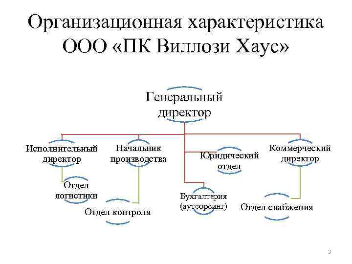 Организационная характеристика ООО «ПК Виллози Хаус» Генеральный директор Исполнительный директор Начальник производства Отдел логистики
