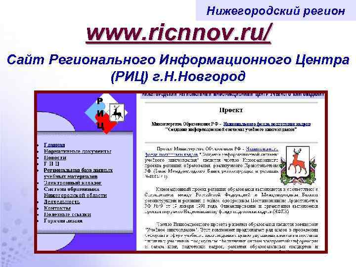 Нижегородский регион www. ricnnov. ru/ Сайт Регионального Информационного Центра (РИЦ) г. Н. Новгород 