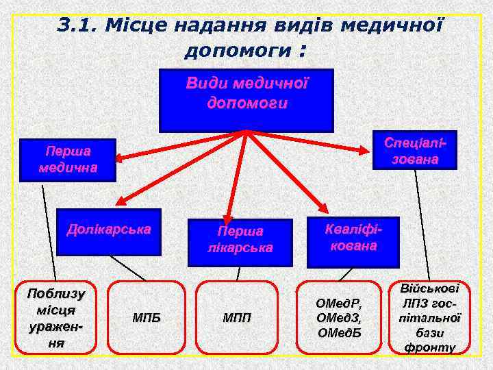  3. 1. Місце надання видів медичної допомоги : Види медичної допомоги Спеціалізована Перша