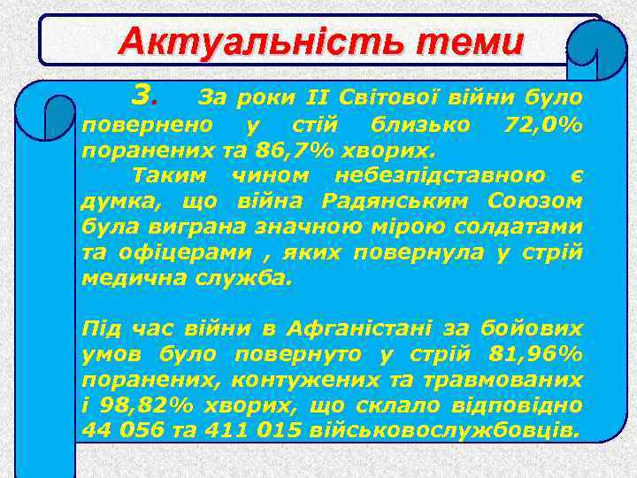 Актуальність теми 3. За роки ІІ Світової війни було повернено у стій близько 72,