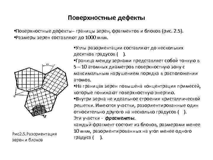 Поверхностные дефекты • Поверхностные дефекты– границы зерен, фрагментов и блоков (рис. 2. 5). •
