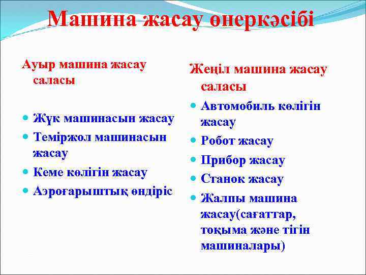 Машина жасау өнеркәсібі Ауыр машина жасау саласы Жүк машинасын жасау Теміржол машинасын жасау Кеме