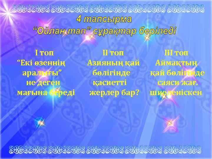 І топ “Екі өзеннің аралығы” не деген мағына береді ІІ топ Азияның қай бөлігінде