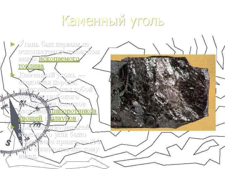 Каменный уголь У голь был первым из используемых человеком видов ископаемого топлива ► Каменный