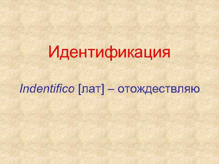 Идентификация Indentifico [лат] – отождествляю 