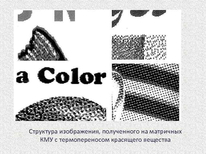 Структура изображения, полученного на матричных КМУ с термопереносом красящего вещества 